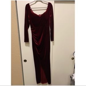 Burgundy Velvet Slit Maxi Dress